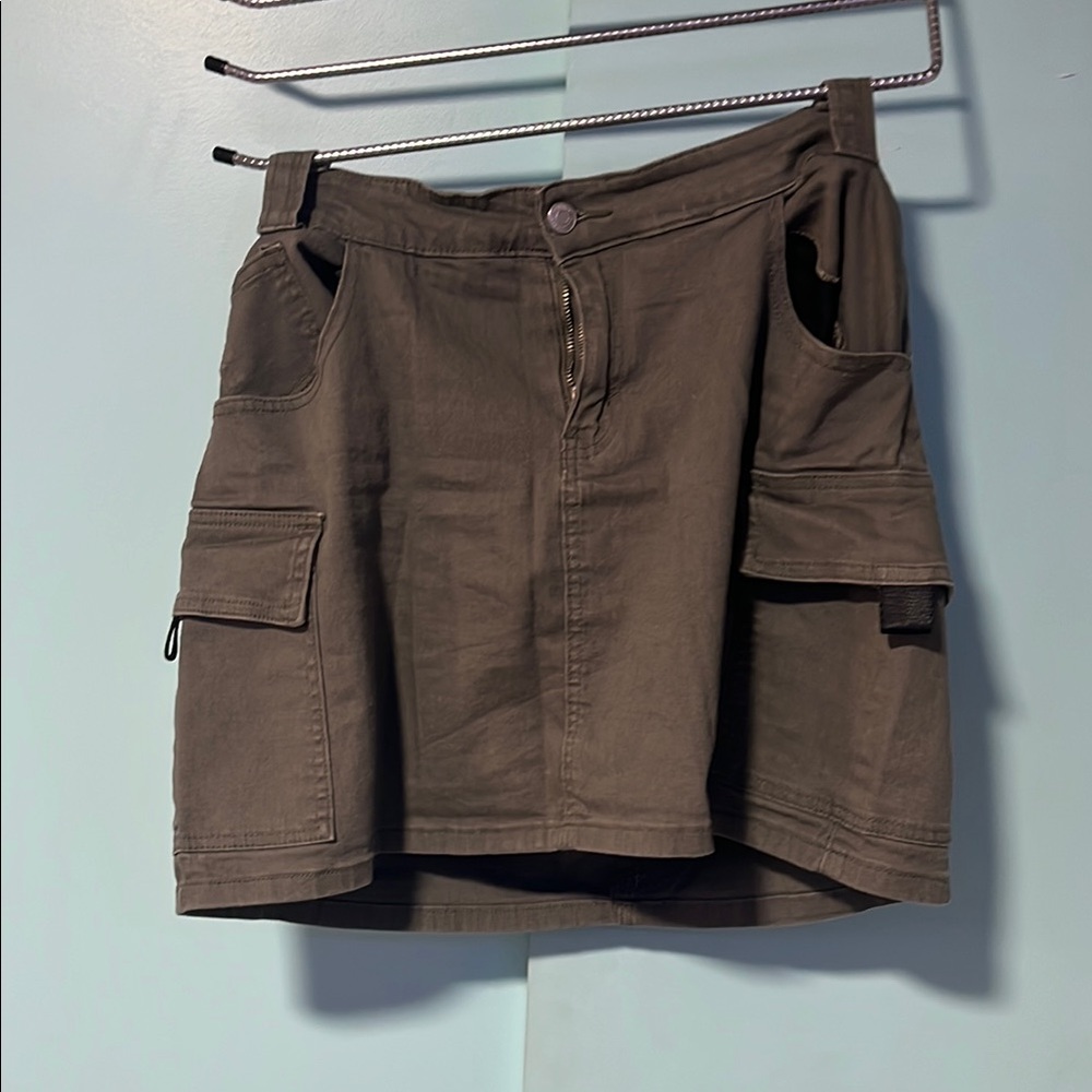 Almost Famous Brown and Green Mini Skirt